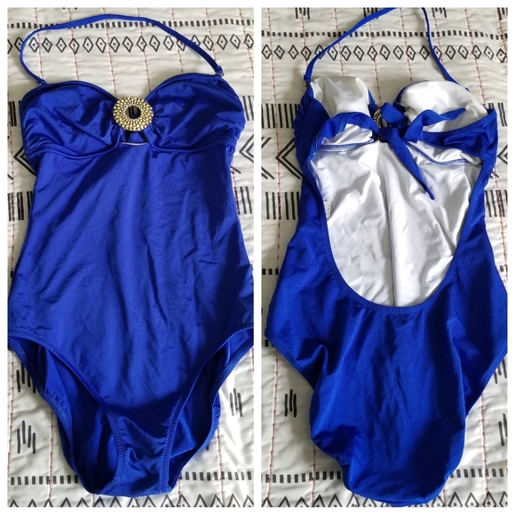 Trina Turk Blue One Piece Swimsuit Scoop Back 6 - Picture 1 of 12